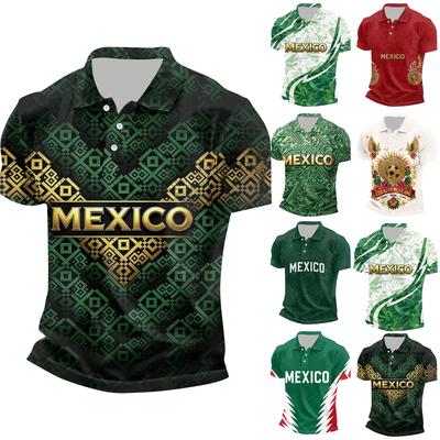 Men's Casual Short Sleeve Shirt with Mexico Print Quick Dry Lightweight Mesh Breathable for Summer Sports
