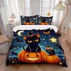 3pcs Starry Sky Cat and Owl Halloween Print Cover Set Ultra Soft, Breathable, and Comfortable Bedding with Stylish Design for Bedroom and Guest R