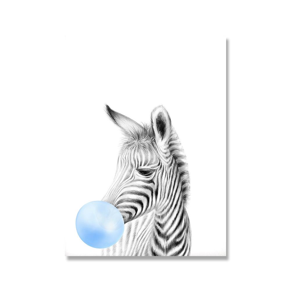 Blue Bubble Elephant Giraffe Poster Print Animal Nursery Wall Art Canvas Painting Child Picture Kids Baby Room Decoration Nordic