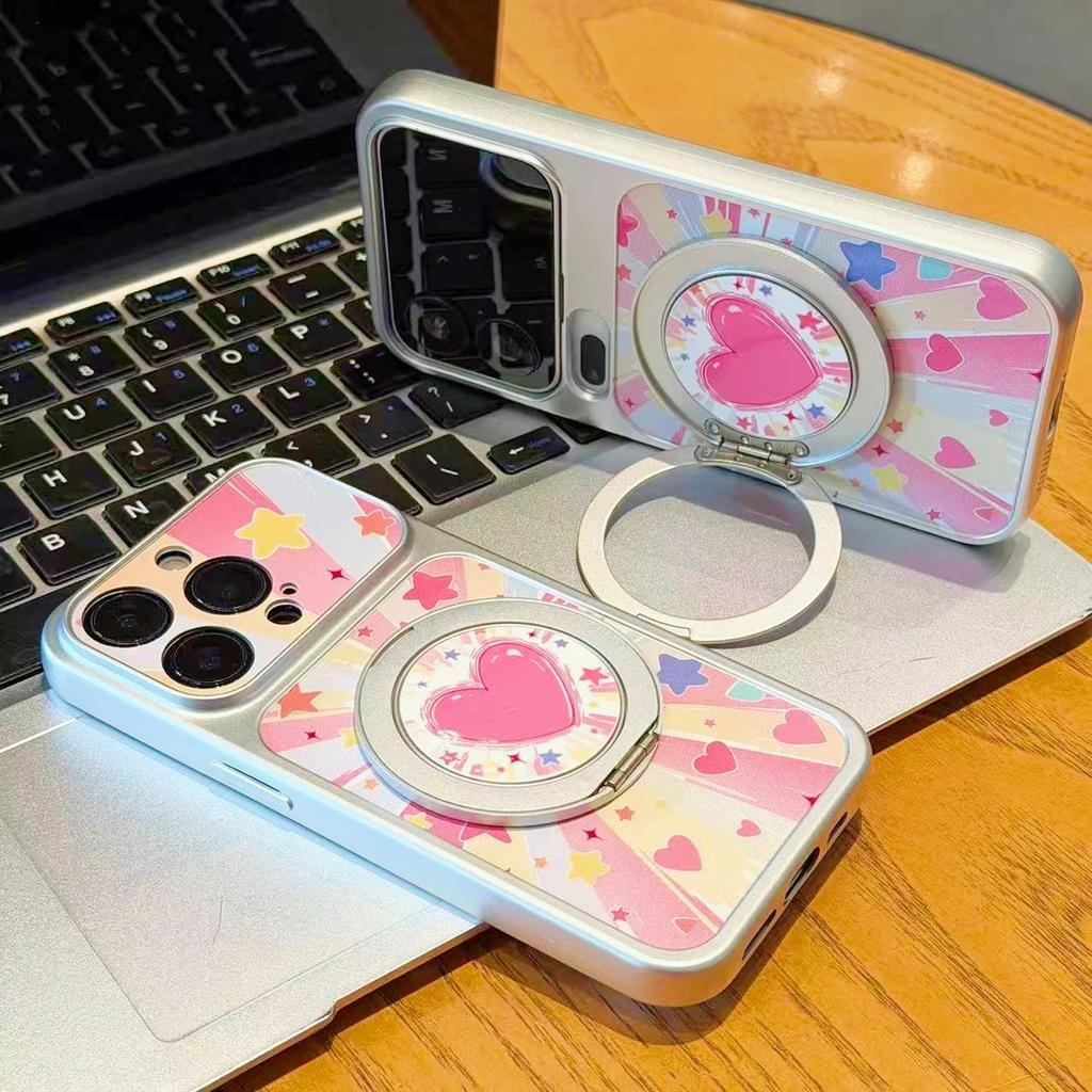 Launch love rotating bracket, suitable for Apple iPhone16/17 mobile phone case 15 electroplated large window 14/13 set