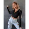 Autumn And Winter New Slim Fit Short Knitted Long Sleeved T-Shirt Stand Up Collar Spicy Women'S Top