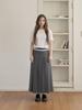 Mier Collez Lace Detail Pleats Skirt [Gray]