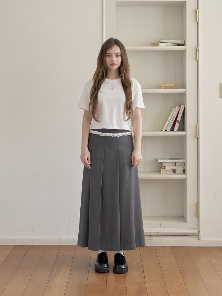 Mier Collez Lace Detail Pleats Skirt [Gray]