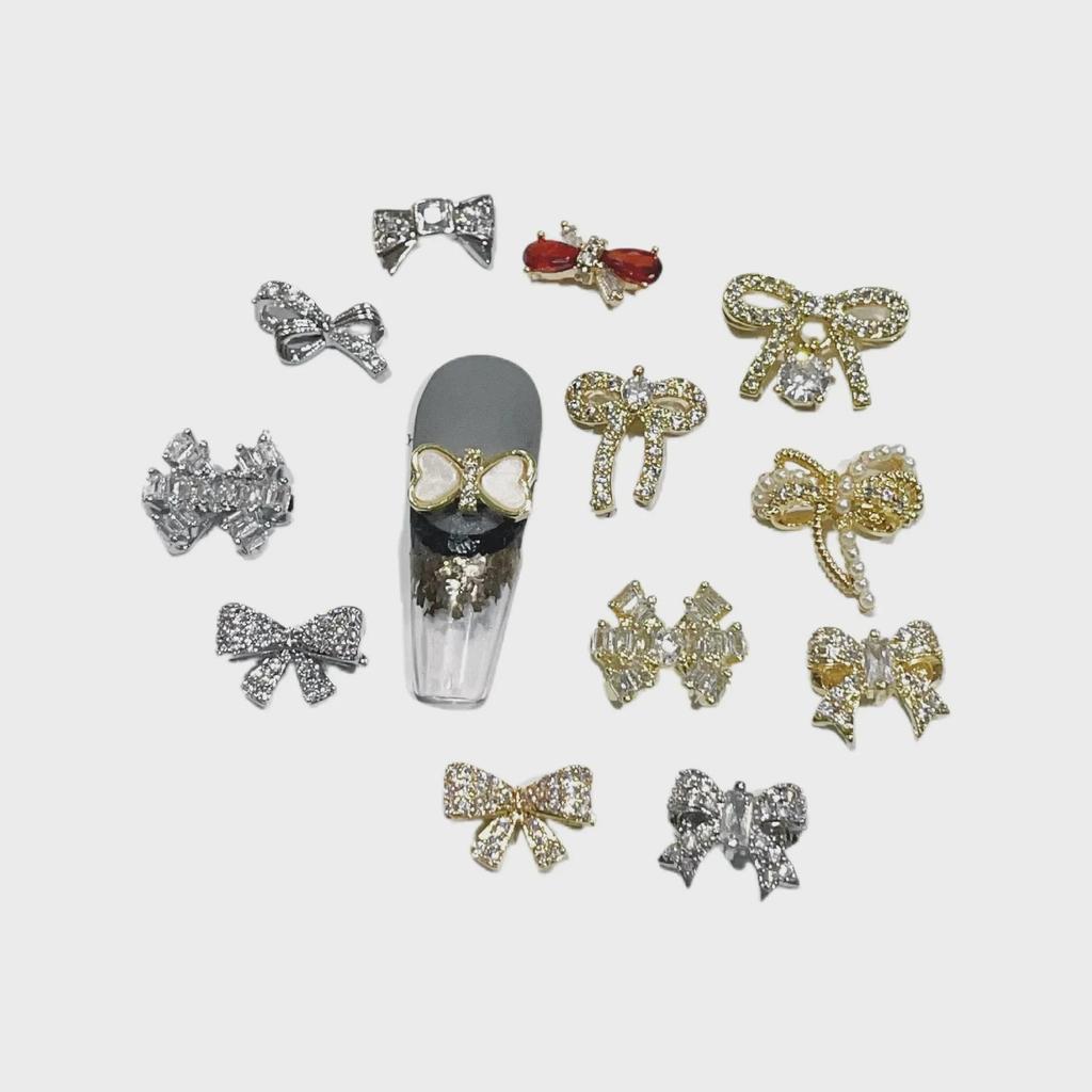 LZ Gold-Plated Bow Nail Patch: DIY Zircon Light Luxury Nail Jewelry