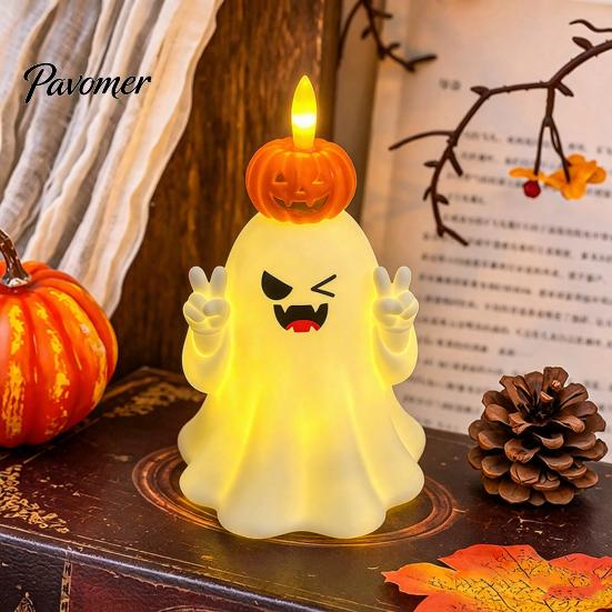 Cute Halloween Room Decor Ghost/Pumpkin LED Night Light for Desktop Decoration, Battery Party Operated Nursery with Warm Glow Home Small Gift Kids