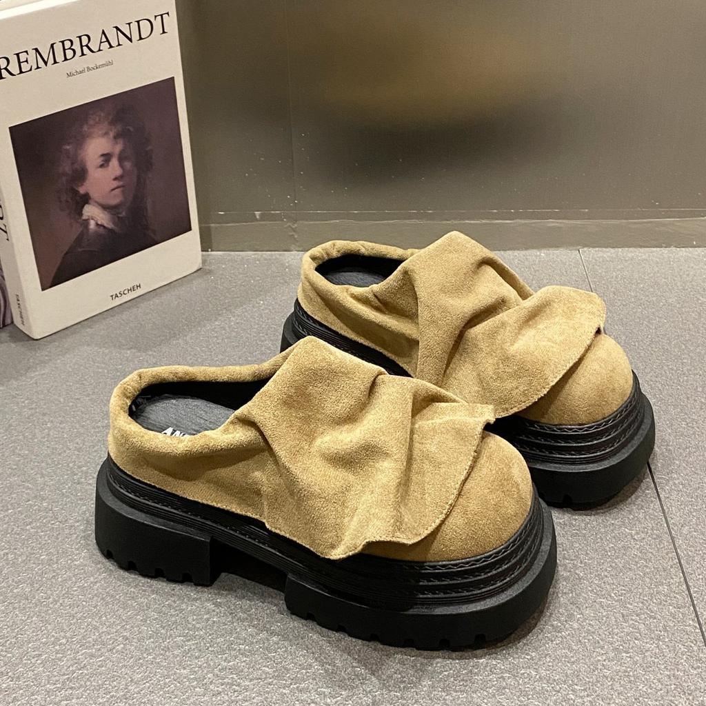 Drag fashion women's shoes slippers thick-soled matte leather casual spring retro new muffin sole shoes