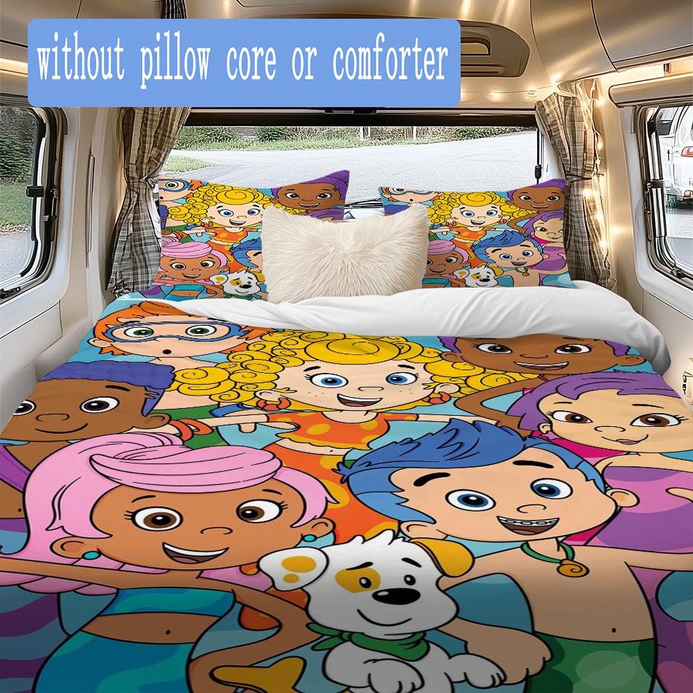 Bubble Guppies Inspired Pattern Bedding,Quilt Set Quilt Cover Pillowcase Home Birthday Gift (1*duvet Cover+2*pillowcase,without core)XSJT0917277