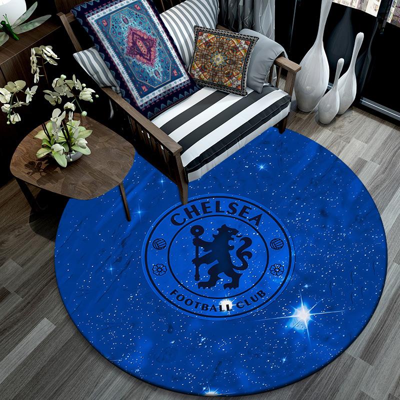 Chelsea Football Club Round Area Rug,Carpet Rug for Living Room Bedroom Sofa Playroom Decor,Non-slip Floor Mat