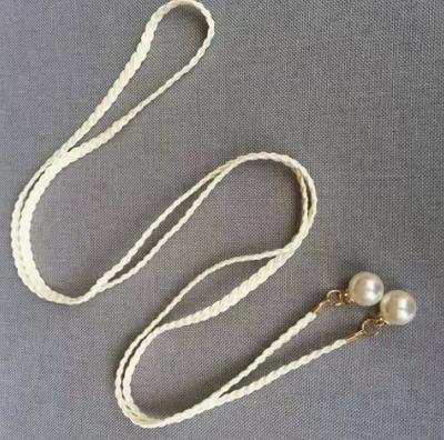 Braided Waist Chain Belt with Pearl Decoration for Dresses Adjustable Length Fashion Accessory for Women Waist Cincher