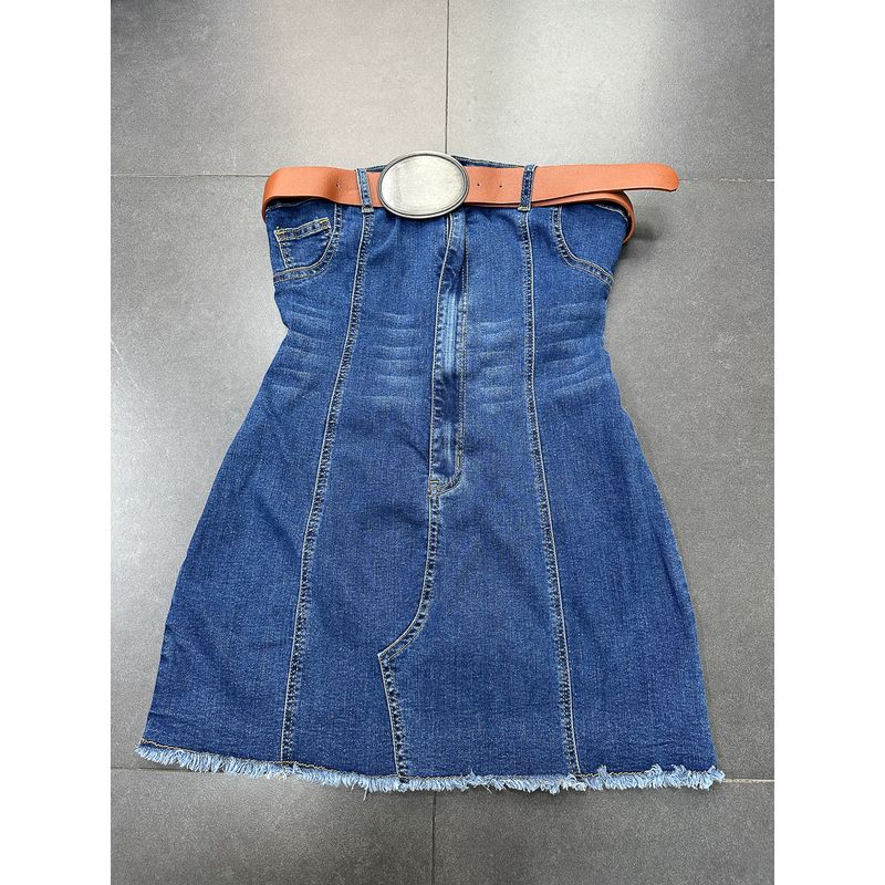 Export Pure Original Los Angeles Single Sexy Big Sexy Tube Top Package Hip Denim Blue Big Belt Sheath Raw Edge Dress