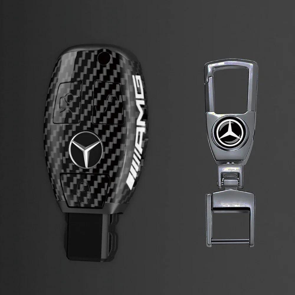 ABS Carbon Fiber Car Key Rings For Mercedes Benz AMG A B C E S Class GLC CLA W177 W204 W205 W212 W176 Car Key Case Cover