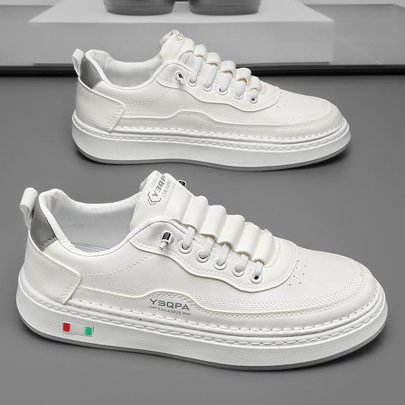 Men's Casual Leather Slip-On Sports Shoes Soft Bottom Wear-Resistant Round Toe Flat Heel Rubber Sneaker
