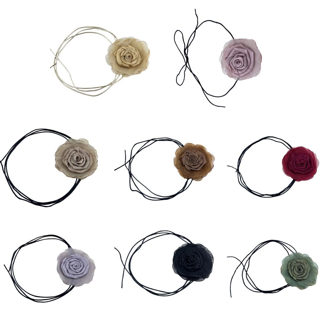 Exquisite Fabric Rose Choker Necklace Delicate Floral Neckband Versatile Neck Jewelry for Parties Birthdays and Weddings