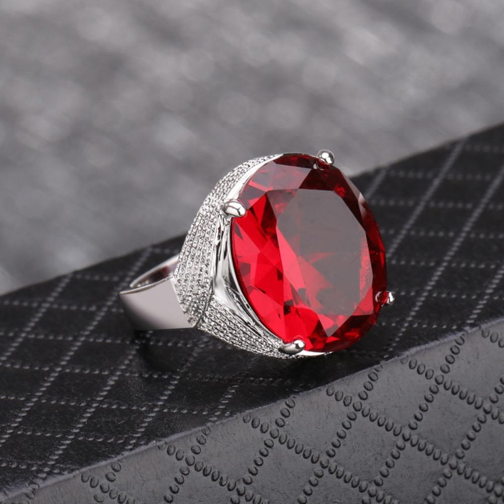

Exaggerated Oval Red Gemstone Ring for Women Men Engagement Wedding Silver Jewelry no. 6 красный