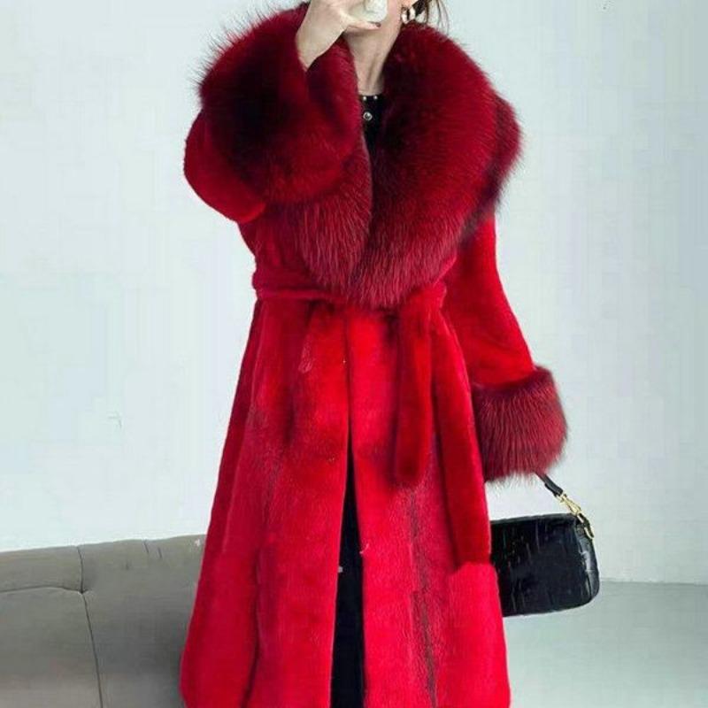 Winter new imitation fox fur collar imitation mink coat long fur integrated imitation fur coat women's clothing