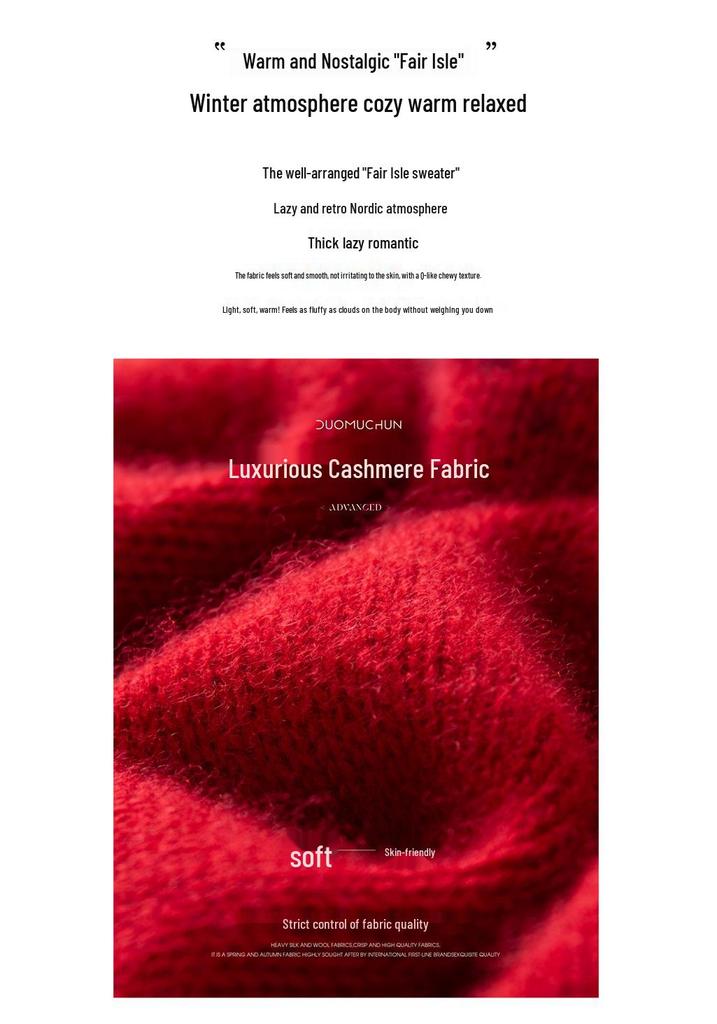 2025 Autumn/Winter Women's Fair Isle Cashmere Knit Sweater: Thick, Loose, Round Neck, Long Sleeve Base Layer.
