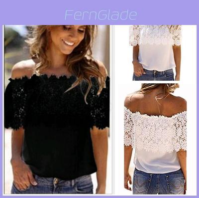 Damski T-shirt z wiskozy z szydełkową koronkową lamówką, top business casual do biura i na codzienne stylizacje