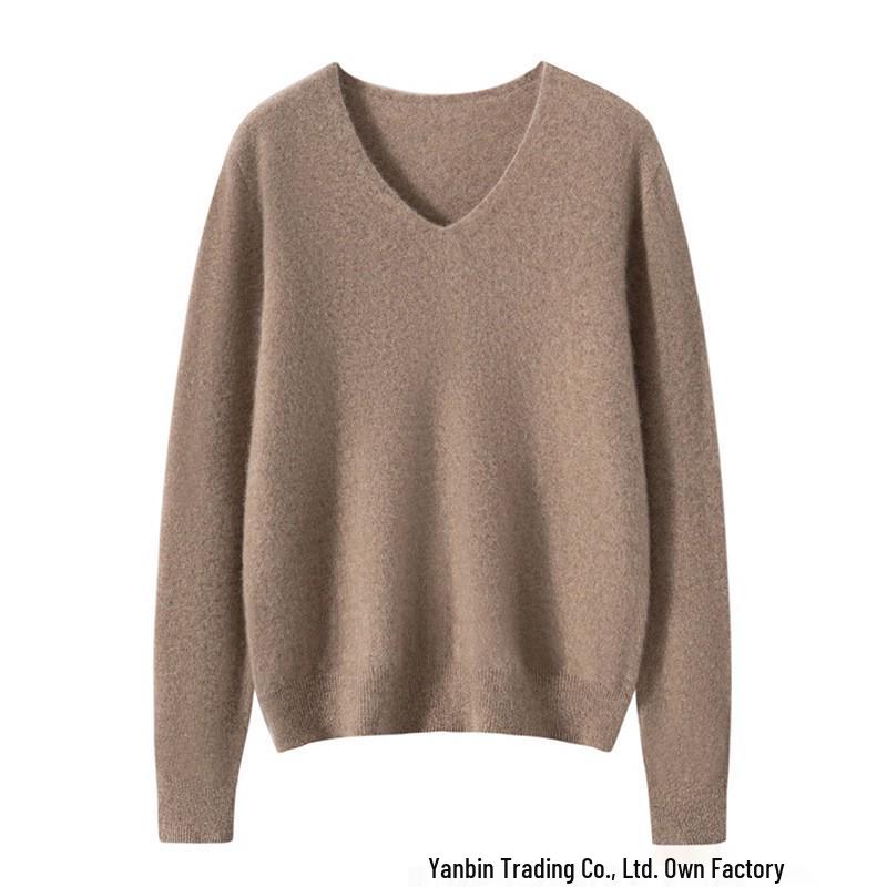 Women's Pure Cashmere V-Neck Pullover Sweater - Knitted, Simple, Versatile Layer