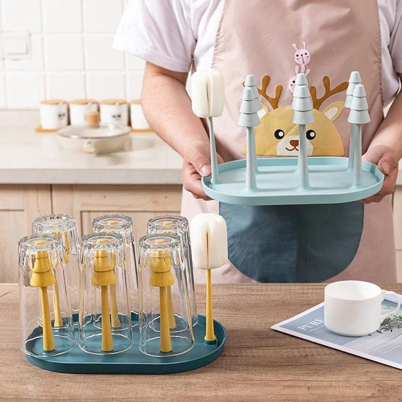Baby Feeding Bottle Holder Drying Racks for Toddler Infant Pacifier Milk Bottle Drying Shelf with Babies Feeding Bottle Brushes