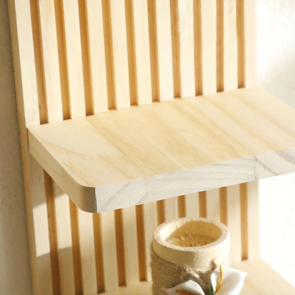 Minimalist Wooden Wall Shelves 4-Tier Design Boho Style Rack Wall Mounted Shelf  Wall Decoration