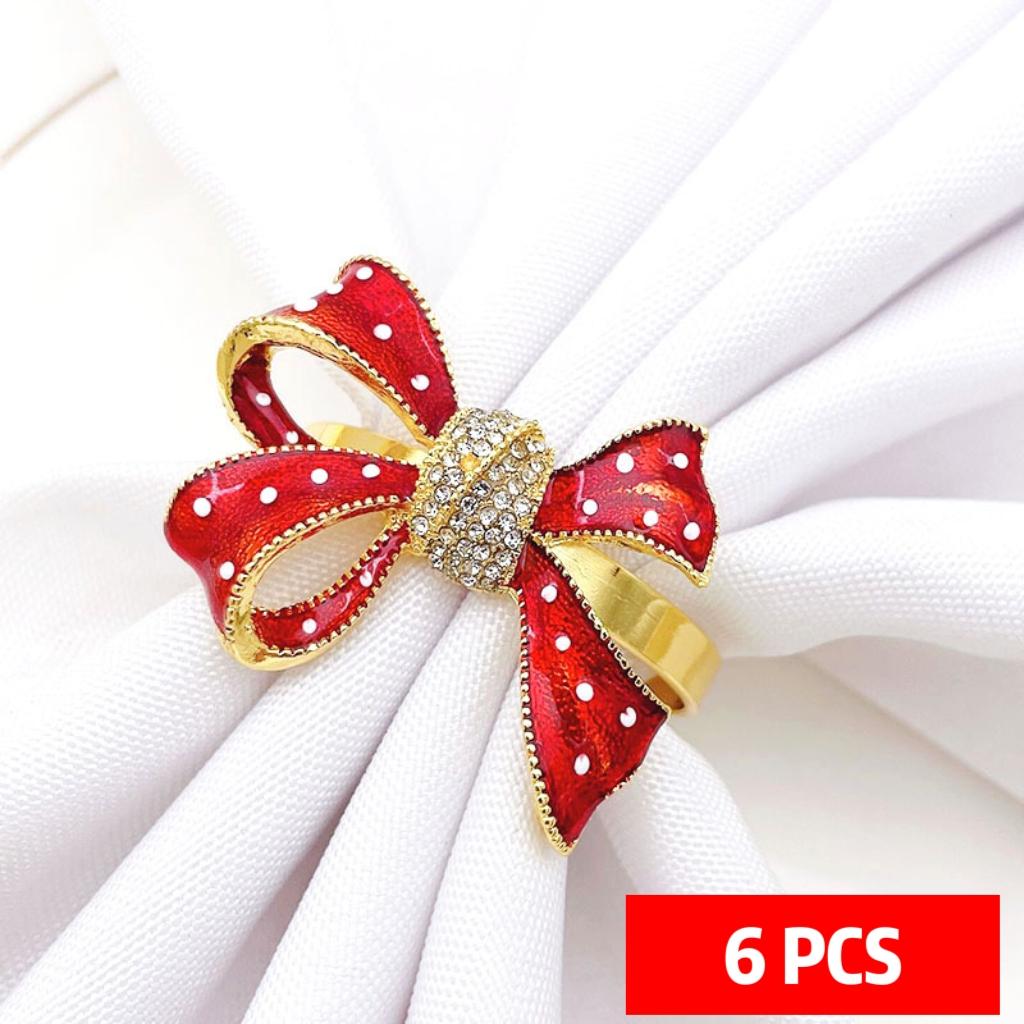 Christmas Red Bow Table Napkin Rings Metal Napkin Holder,for Christmas Home Decoration Table Decoration and Accessories