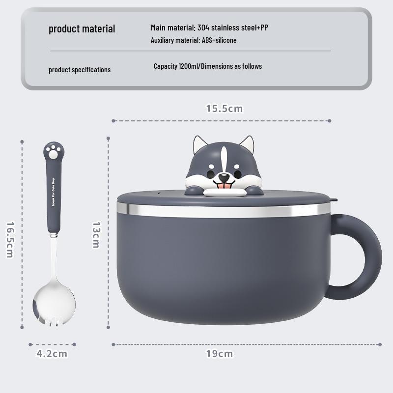 Creative Stainless Steel Rice Bowl & Chopsticks Set: Cartoon Style, Ideal for Dormitory & Outdoor Use