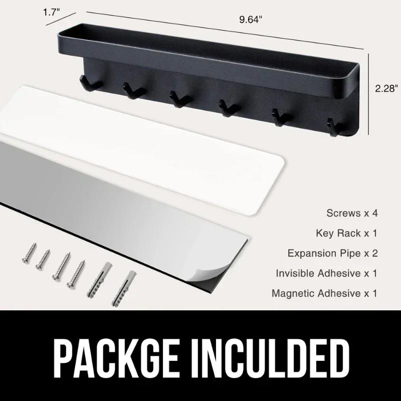 Wall Keychain Self-adhesive Key Holder Household Wall Mounted Storage Bag Householdwith Door Entry Channel and Office Hook Black