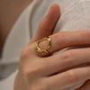 Stainless Steel Metal Hollow Square Open Rings For Women Vintage Gold Color Geometric Waterproof Chunky Ring Jewelry