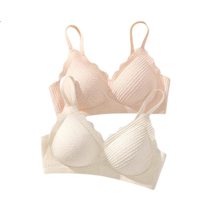 XUEXIMAN Wheat Ear Lace Camisole Bra for Women, Thin Latex Seamless Wireless Push-Up Bra for Small Breasts, Side Support, Breathable Brassiere