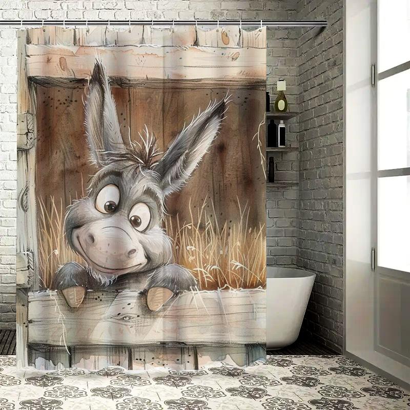 Cute Donkey in Barn Waterproof Shower Curtain Heat Resistant Machine Washable Non-Transparent 180x180cm