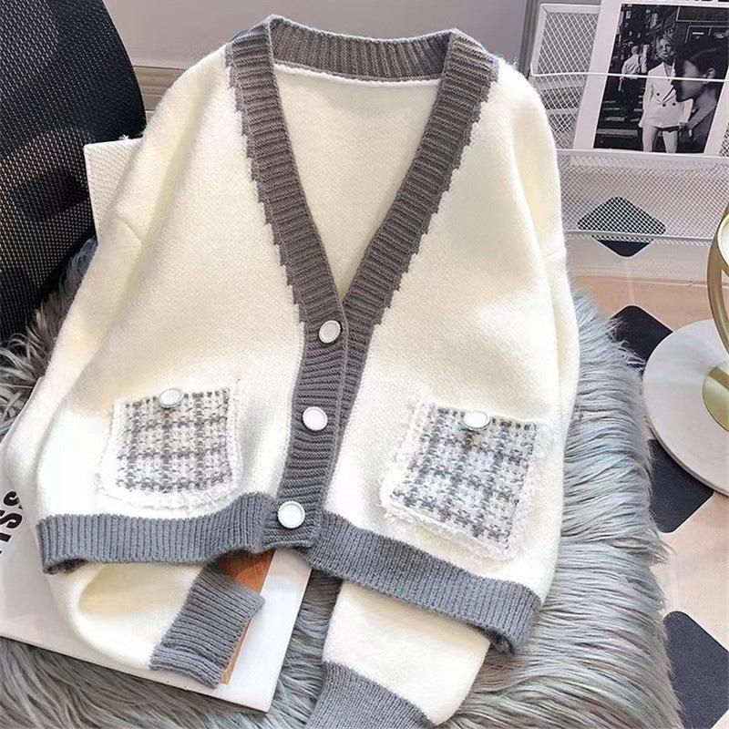 

New knitted cardigan sweater jacket women s spring and autumn top high-end pocket cardigan outer wear One size бежевый