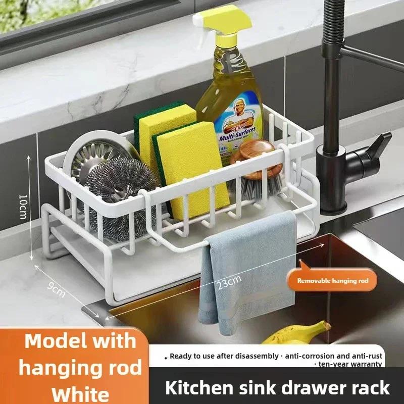 Kitchen Sink Drain Rack Organizer Sponge Storage Faucet Holder Soap Drainer Towel Rack Stainless Steel Self-draining Sink Shelf
