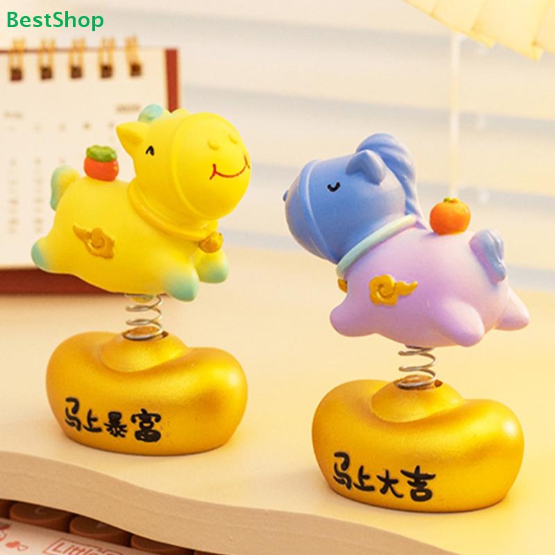 Cute Lucky Horse Bobblehead Figurines, Spring-Loaded with Auspicious Chinese Phrases, Desktop & Car Dashboard Decor
