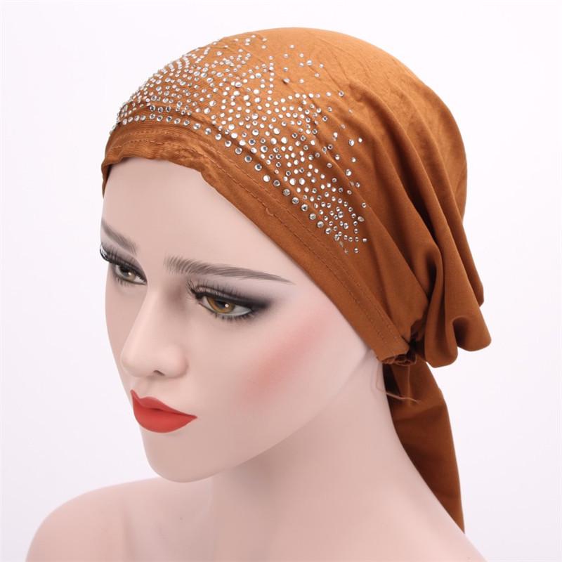 Dehnbarer Polyester Strass Beanie Kopftuch für Damen