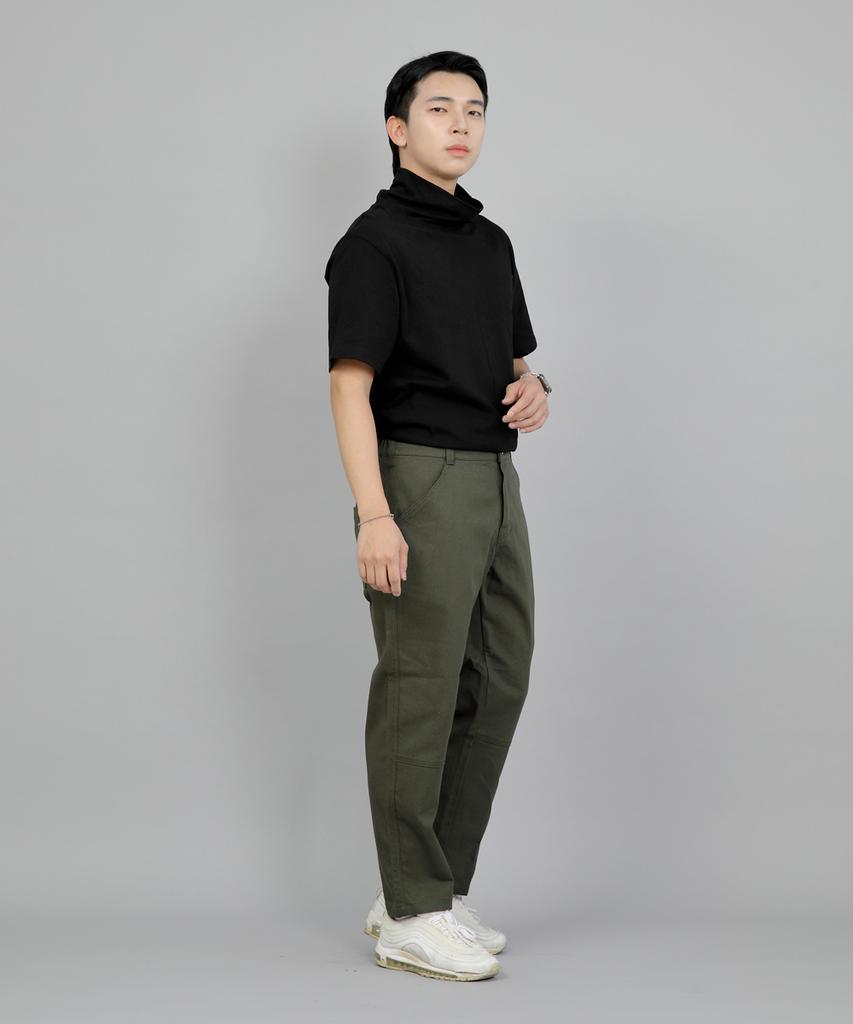 Seinteukeulu Wide Cut Crop Half-Band Pants Wch-327 Khaki