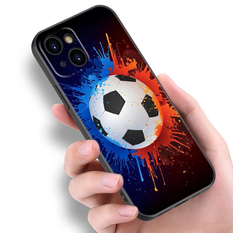 Apple iPhone 13 12 Mini 11 Pro XS Max XR X 8 7 6S 6 Plus SE 2022 2020 5S 5 uchun Olov Futbol To'pi Futbol To'pi Telefon G'ilofi Qora Qopqoq