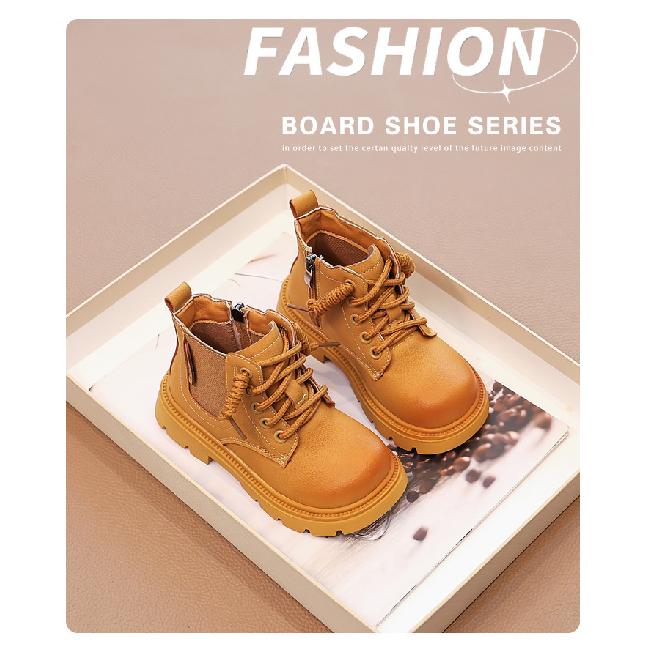 Kinder Martin Stiefel Britischer Stil Kleine Mädchen Kurze Stiefel Neue Jungen Gelbe Stiefel Vielseitige Winter Fleece Baumwollstiefel