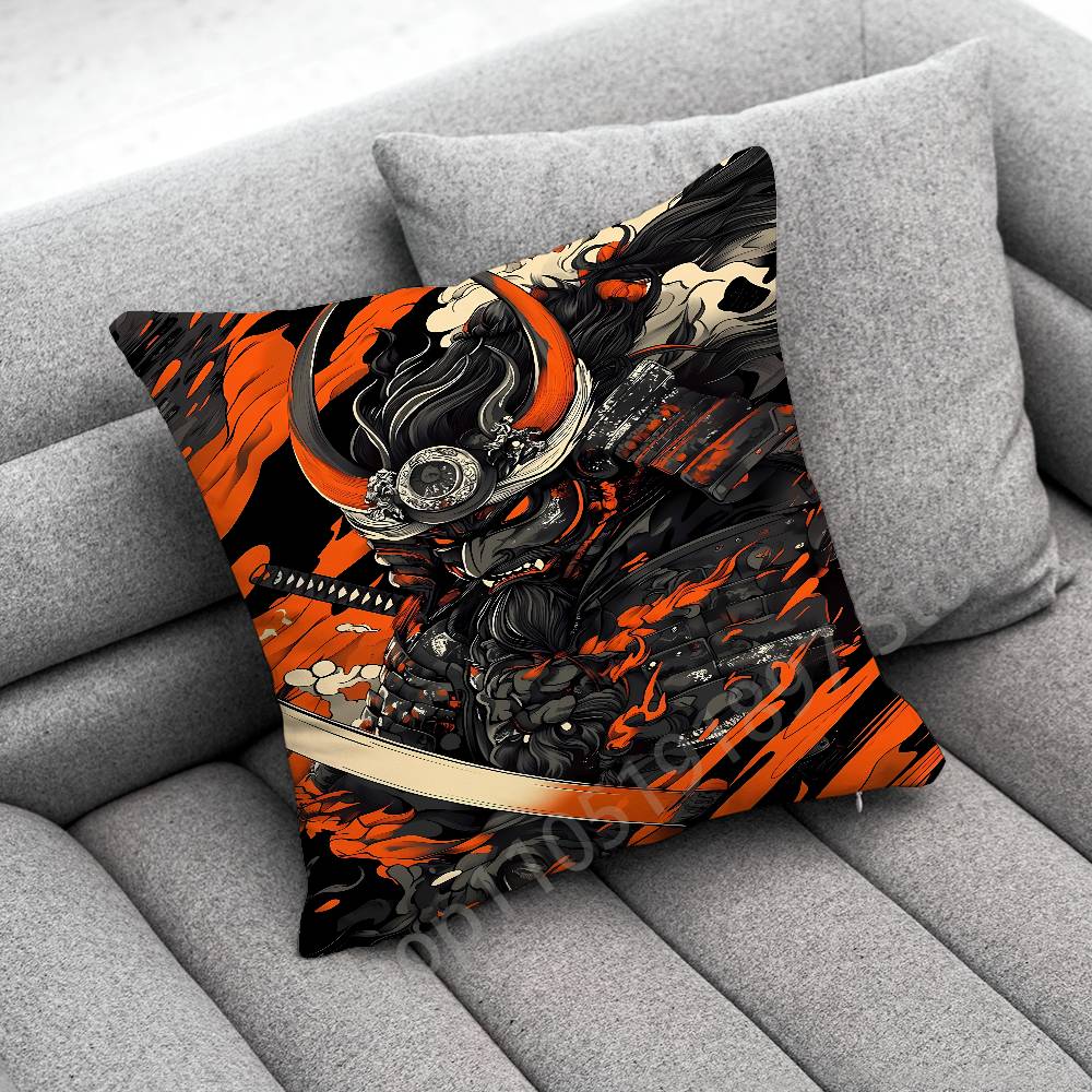 Japanese Bushido Samurai Throw Pillow Case For 55cm 40cm 45*45cm 50cm 30cm Square Office Cushion Cover