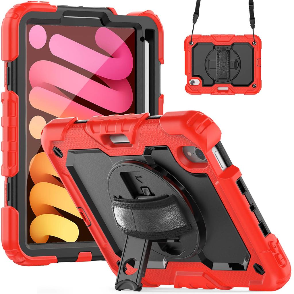 Case for IPad Mini 7 (A17 Pro)2024/ Mini 6 8.3'' with Screen Protector Pencil Holder [360 Rotating Hand Strap] &Stand Shockproof