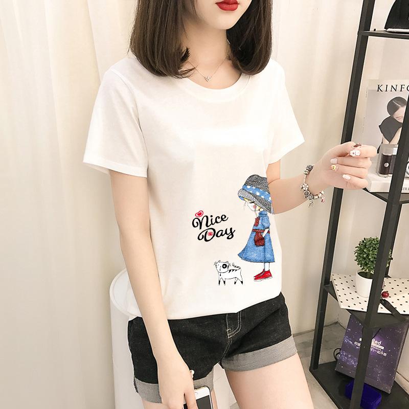 GMXIA Short Sleeve T-shirt Women Loose Ins Women's Crewneck Base Shirt