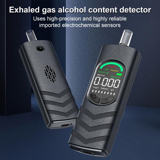 Alcolimetro Portatile, Testatore Digitale di Alcol con Display LCD e 5 Boccagli, Ricaricabile tramite USB-C, Compatto Essenziale per l'Auto e per Casa