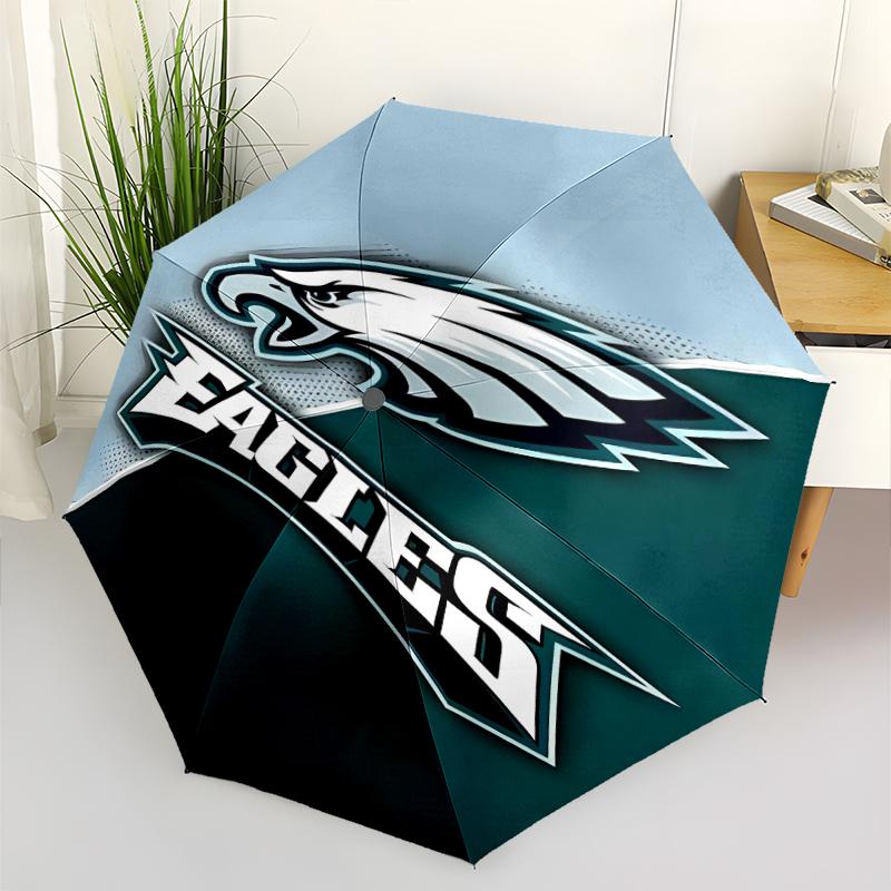 Philadelphia Eagles LOGO Print Automatic Umbrella, 8 Rib Iron Frame, Plastic Handle, Suitable for Outdoor Travel &Daily , Ideal Gift