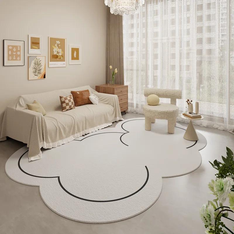 Cream Style Rugs for Bedroom Home Fluffy Soft Floor Mat Minimalist Lines Living Room Decoration Carpet Thicken Plush Bedside Rug