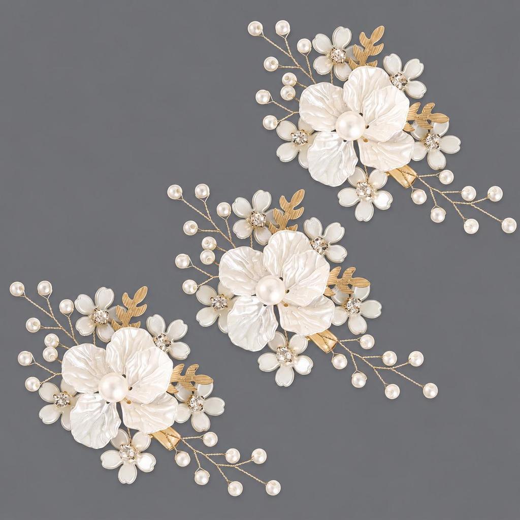 Handmade Flower Hair Clip with Alloy, Pearl and Drip Oil - Bridal Wedding Headwear Accessory