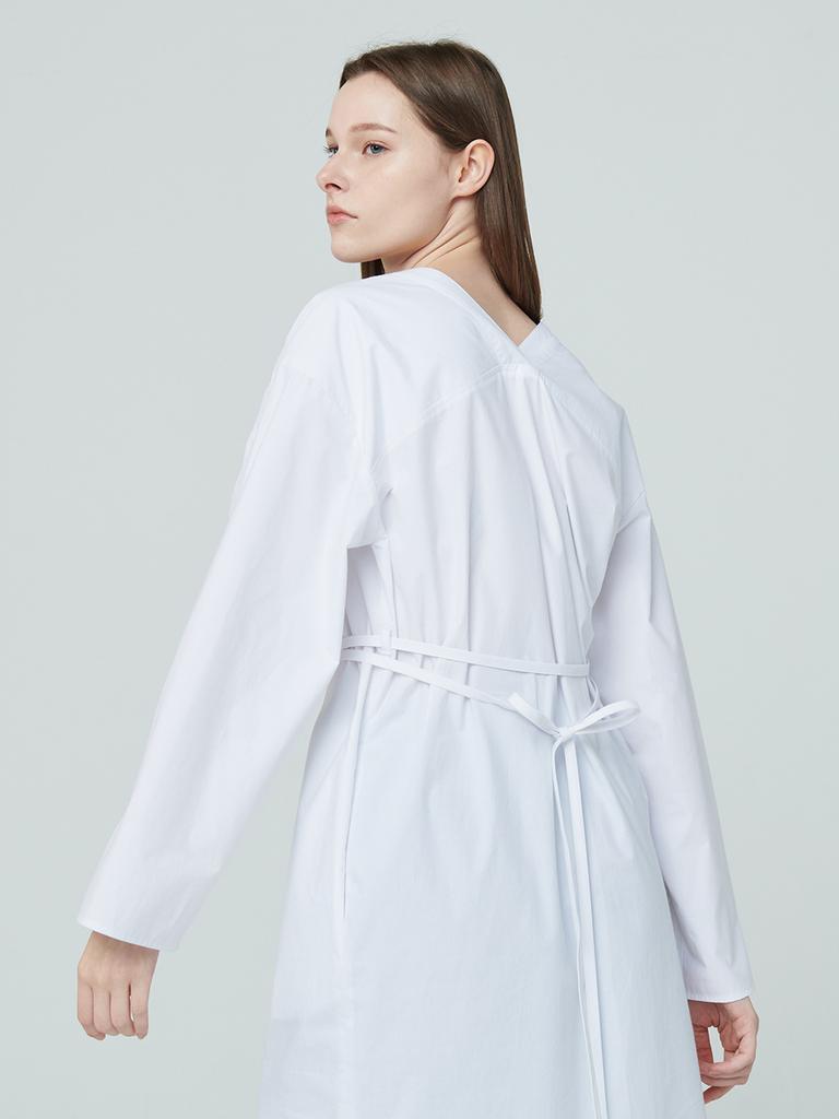 Nub V Neck Shirt Long Dress - White