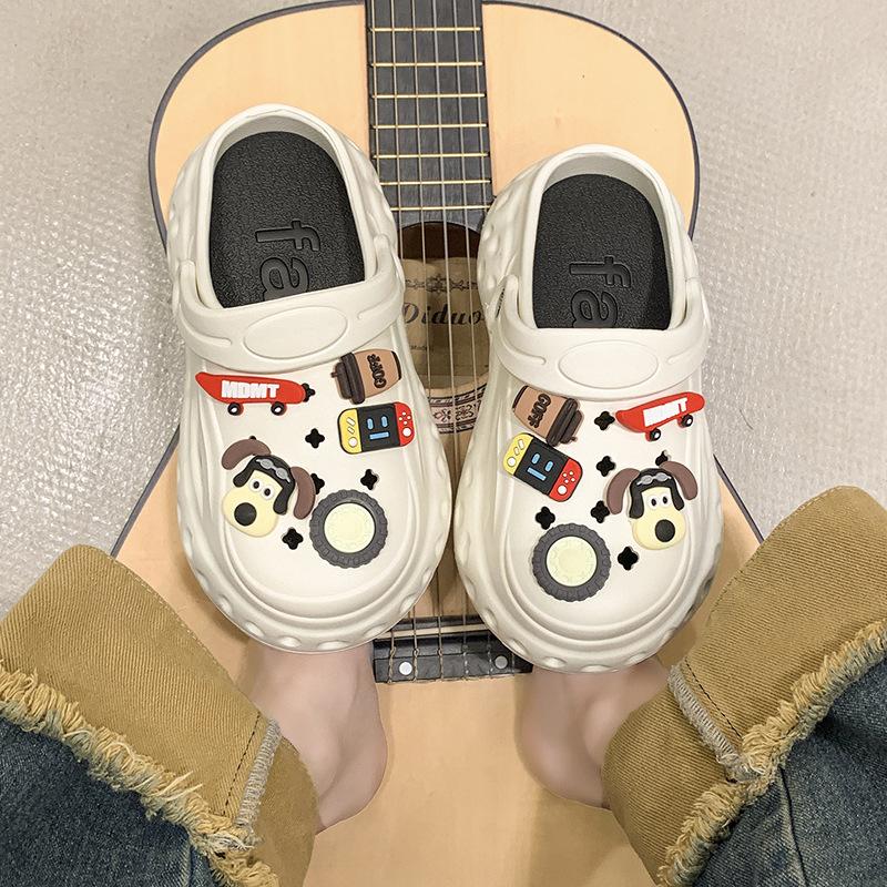 Fashion 2025 Summer Autumn Platform Slippers Woman Men Fashion Clogs With Cute DIY Dog Shoelaces Couples Indoor Street Slides Plus Size