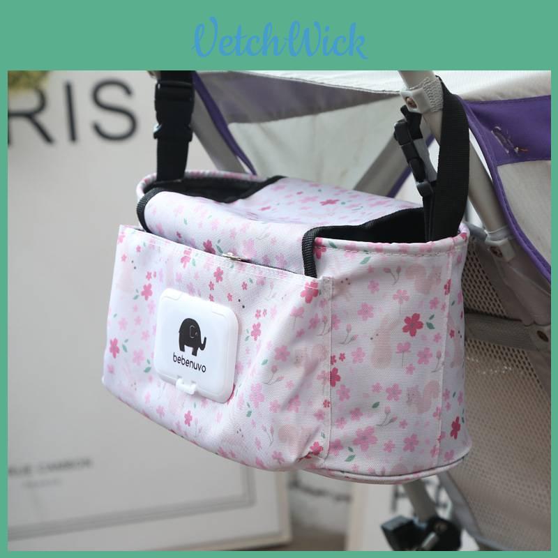 Durable Canvas Baby Stroller Hanging Bag With Cute White Polka Dot Design