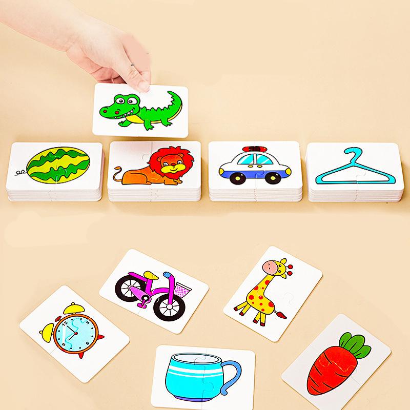 16PCS Toddler Card Match Game Cognitive Truck Fruit Animal Life Set Puzzle Children Cognitive Early Educational Puzzle Toys