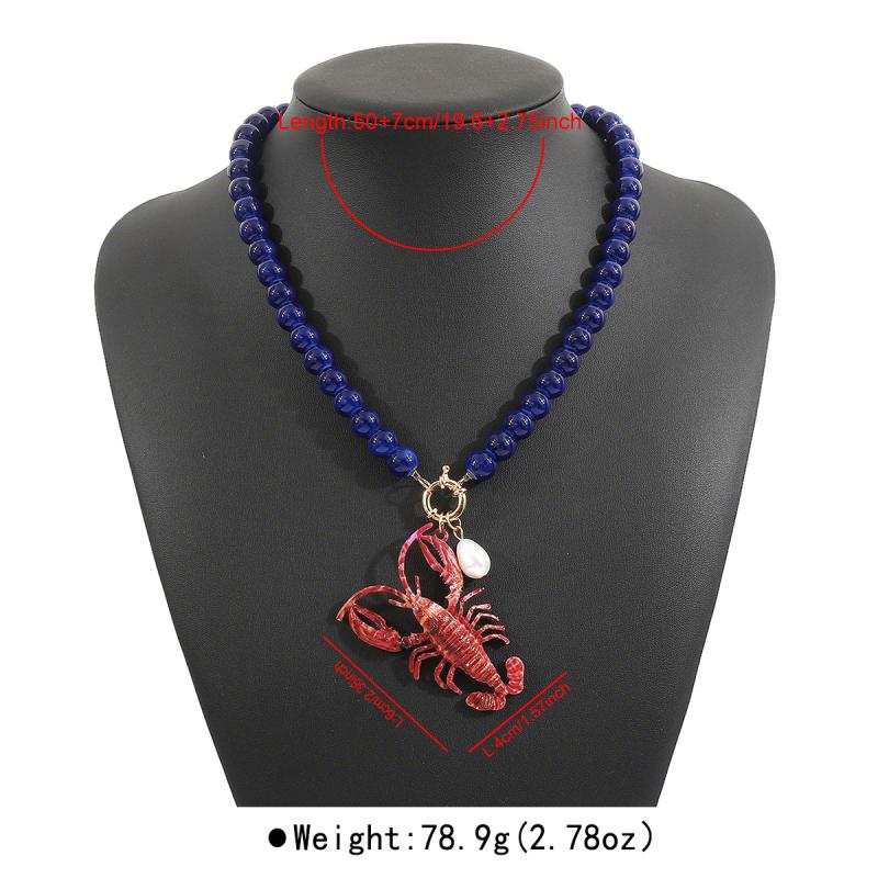 2025  Lobster Bead Necklace Handmade  Beaded Enamel Jewelry Simple Pendant Necklace Women Beach Vacation Accessory