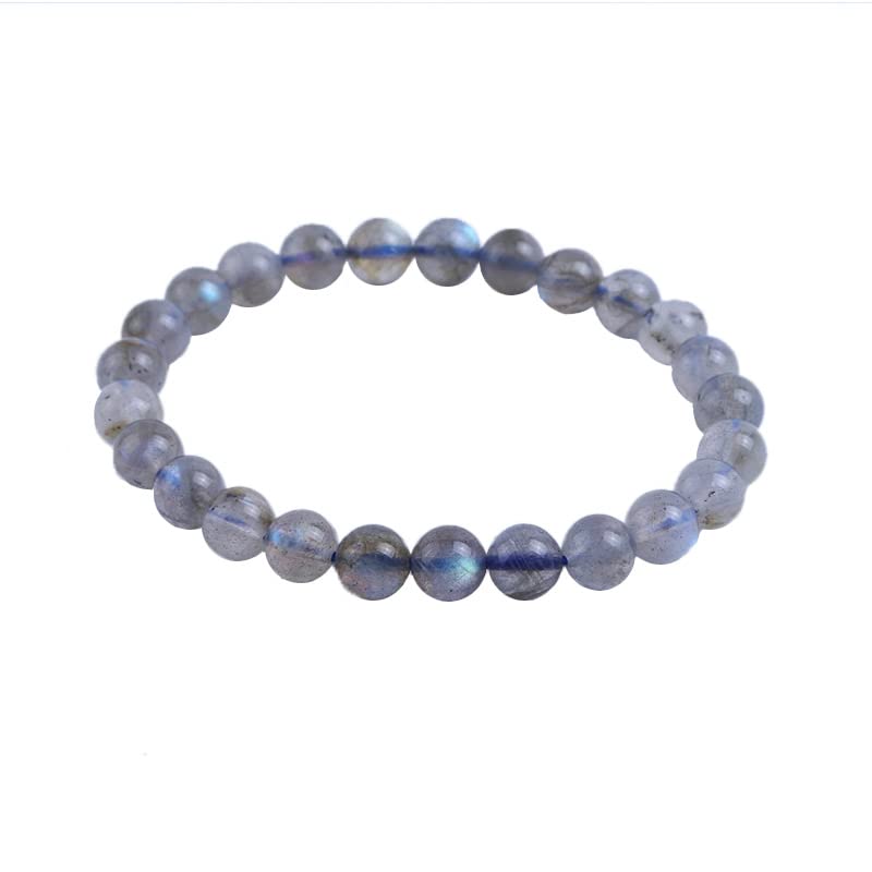 

Natural Labradorite 6mm Round Bead Bracelet Small with Pouch Stone Stretch Bangle for Men Women Male Female